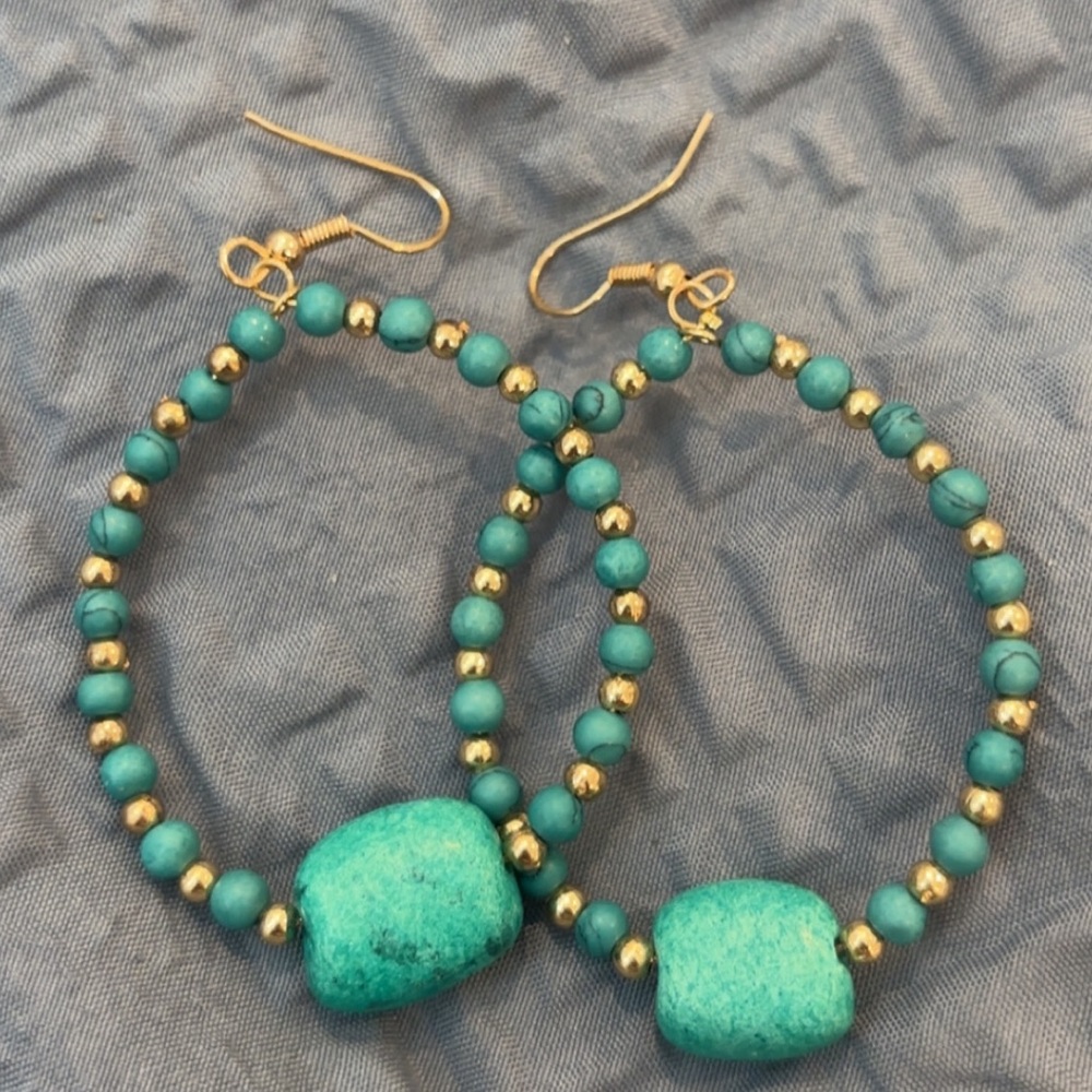 Myra Bag Turquoise and Gold Beaded Earrings